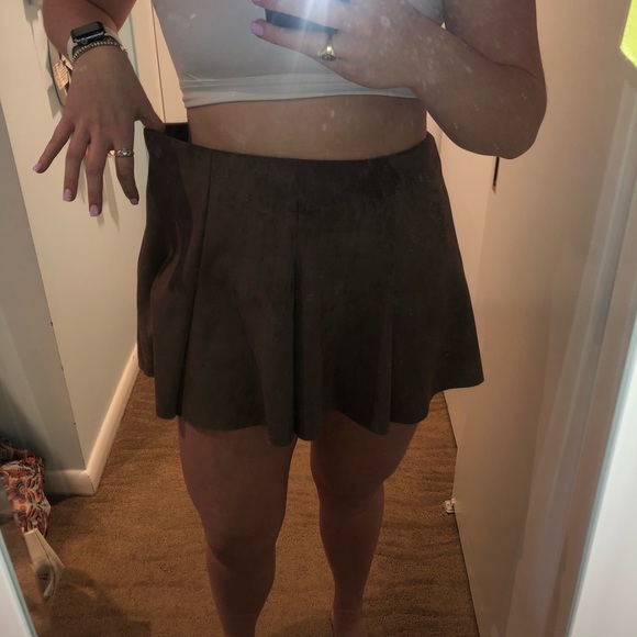 Brown Suede Mini Skirt - Picture 2 of 3